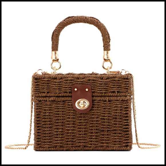 Handbags - Handwoven Rattan Square Crossbody Bag Vintage Straw Tote Boho Beach Purse